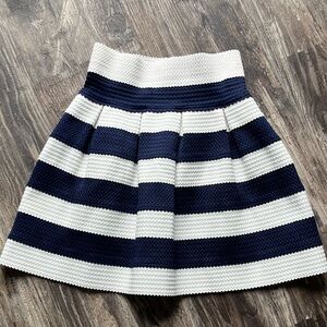 Striped Navy and White Pleated A-Line Skirt by NESLAY Designer